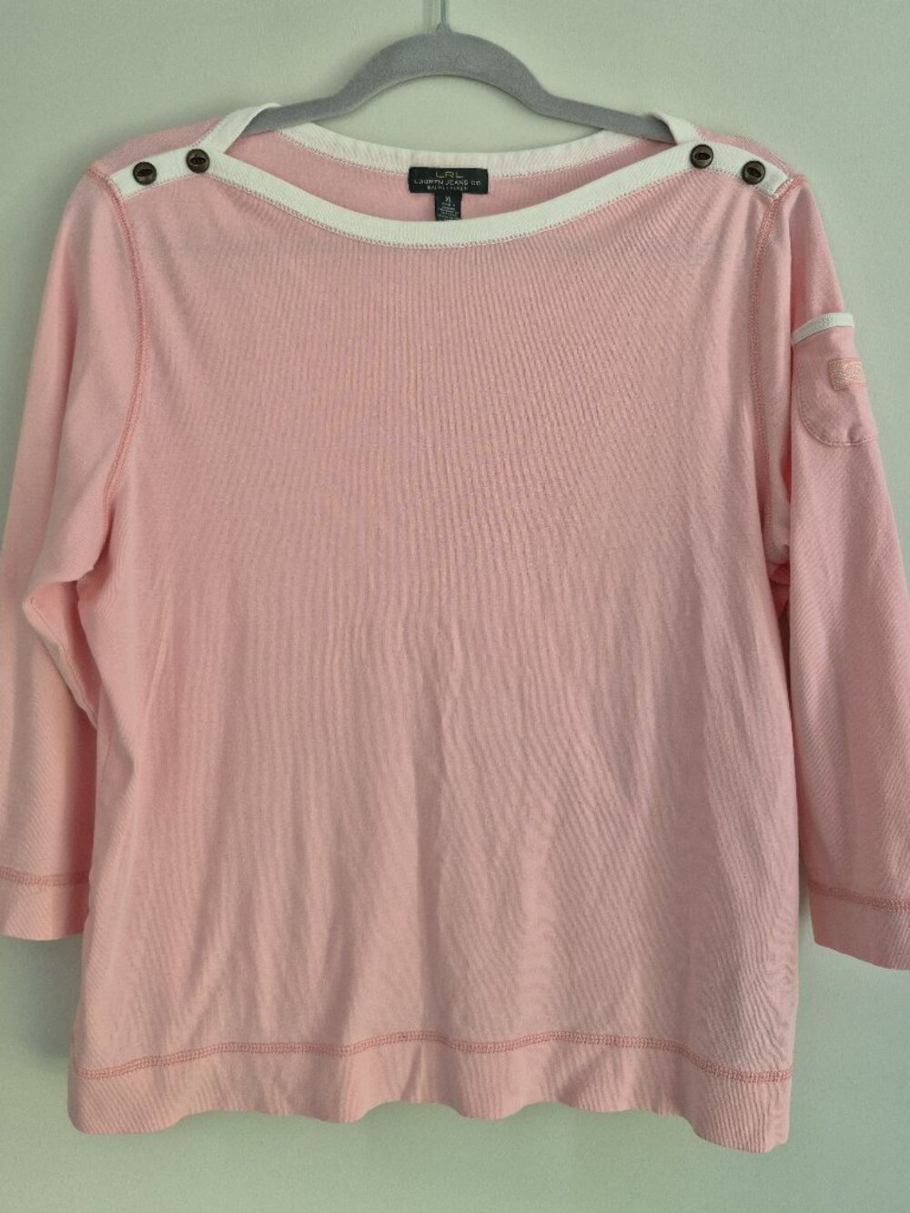 Lauren Jeans Co. Ralph Lauren Cotton Long Sleeve – Pink/White Trim – Size XL
